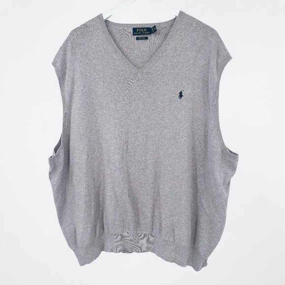 Plus Size Polo Ralph Lauren Gray V-Neck Sweater Vest - 4XL - Picture 1 of 7